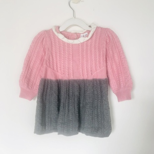 6个月女童针织毛衣连衣裙 Jack纯棉粉色配灰织花厚实3 Janie and