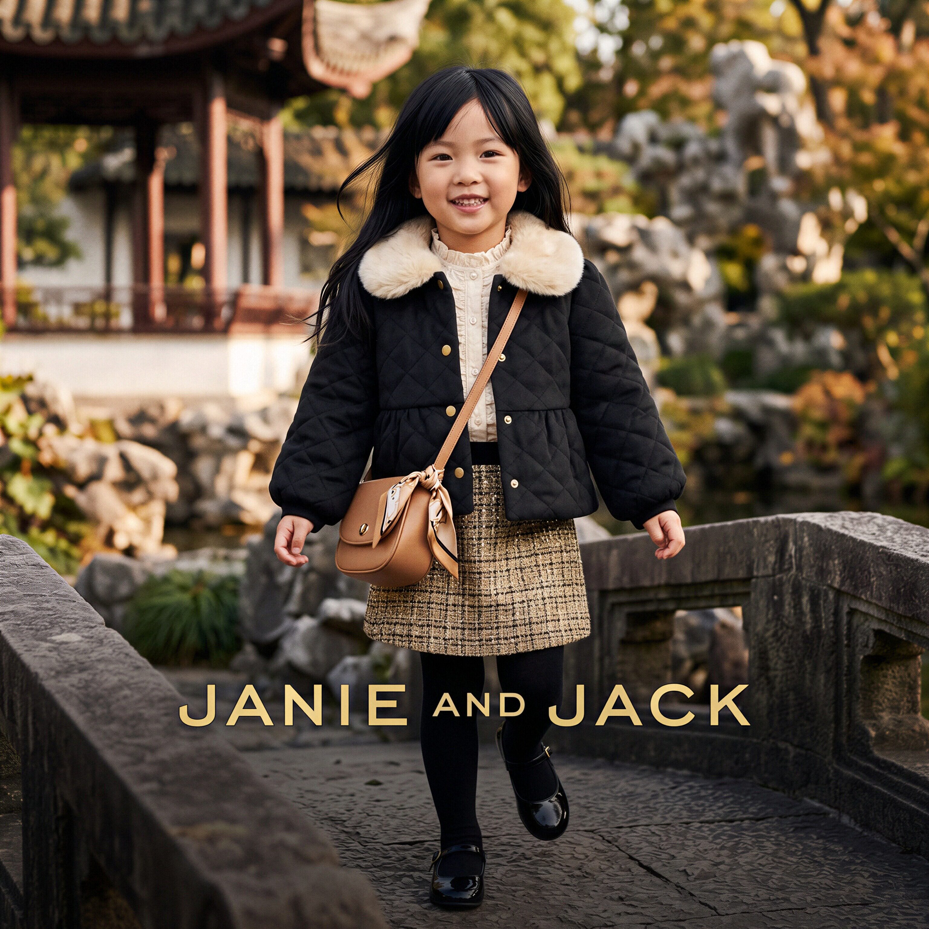 JANIEANDJACK女童黑咖啡外套