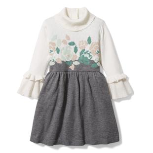 针织连衣裙 JACK奶白灰色秋冬中高领高雅学院风女童长袖 JANIE AND