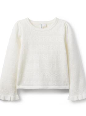 JANIE AND JACK百搭的白色蕾丝典雅的花色女童针织毛衣