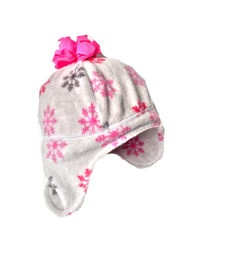 미국 단일 수출 겨울 회색 눈송이 패턴 자매 스타일 따뜻한 귀 보호 모자 6-12개월-8세 실제 촬영