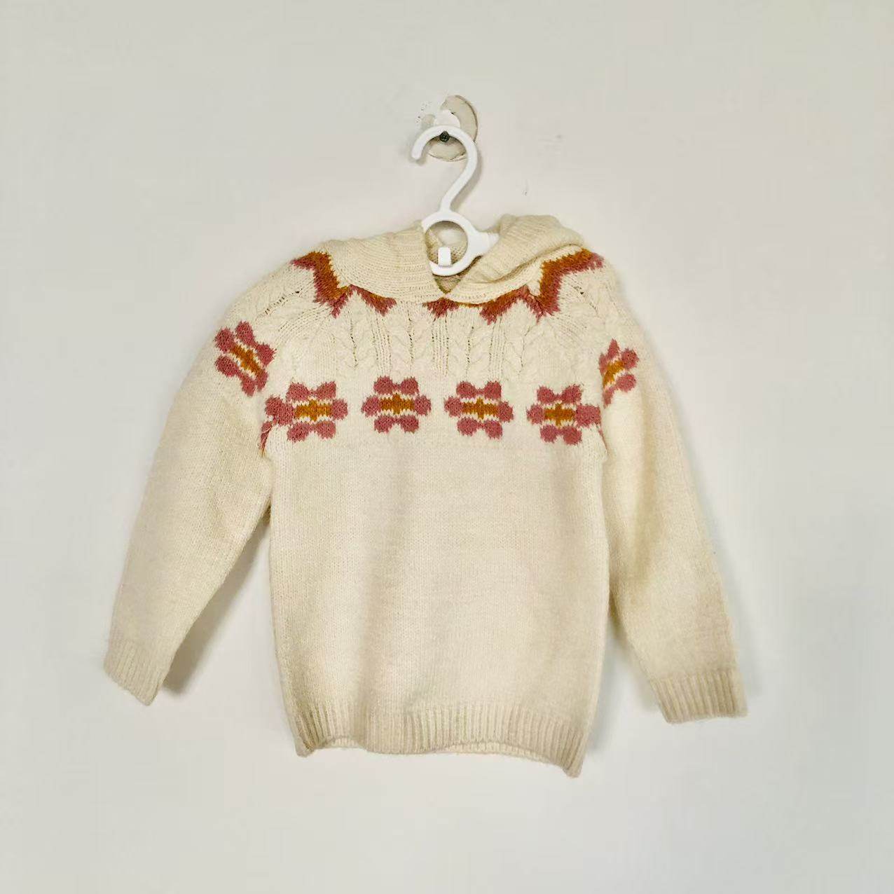 外贸原单春秋冬季节米白色电脑编织花瓣女童连帽针织毛衣,童装/婴儿装/亲子装,毛衣/针织衫,淘宝优惠券,粉丝福利购,淘宝优惠卷