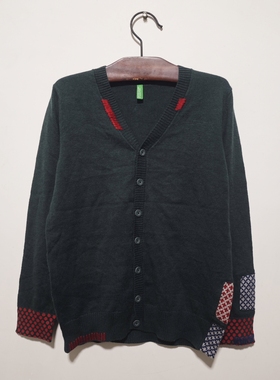 意大利深灰色春秋冬高档羊毛混纺男女童中性纽扣长袖外穿针织开衫