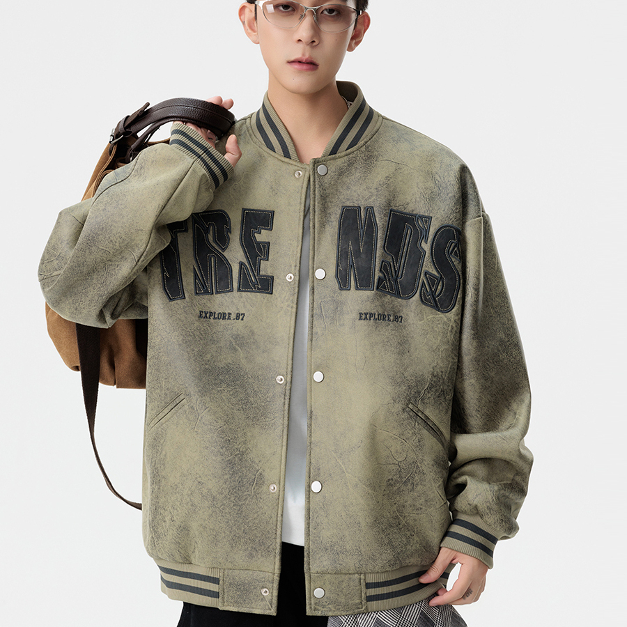 特大码秋冬季麂皮绒夹克男装立领宽松休闲外套胖子青年飞行棒球服