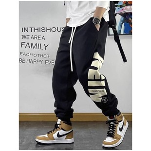 宽松休闲哈伦卫裤 加大码 春秋款 男装 300斤潮牌字母印花束脚运动裤