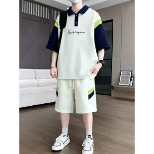 大码青少年短袖t恤男孩高中初中学生POLO衫大童夏装休闲运动套装