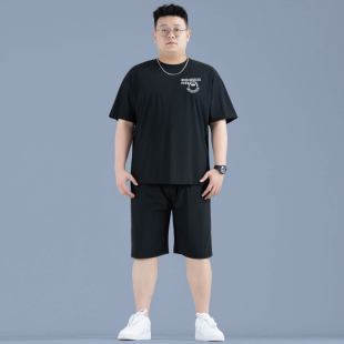 大码男装潮胖子t恤夏季冰丝速干薄款加肥加大短裤男士夏天套装
