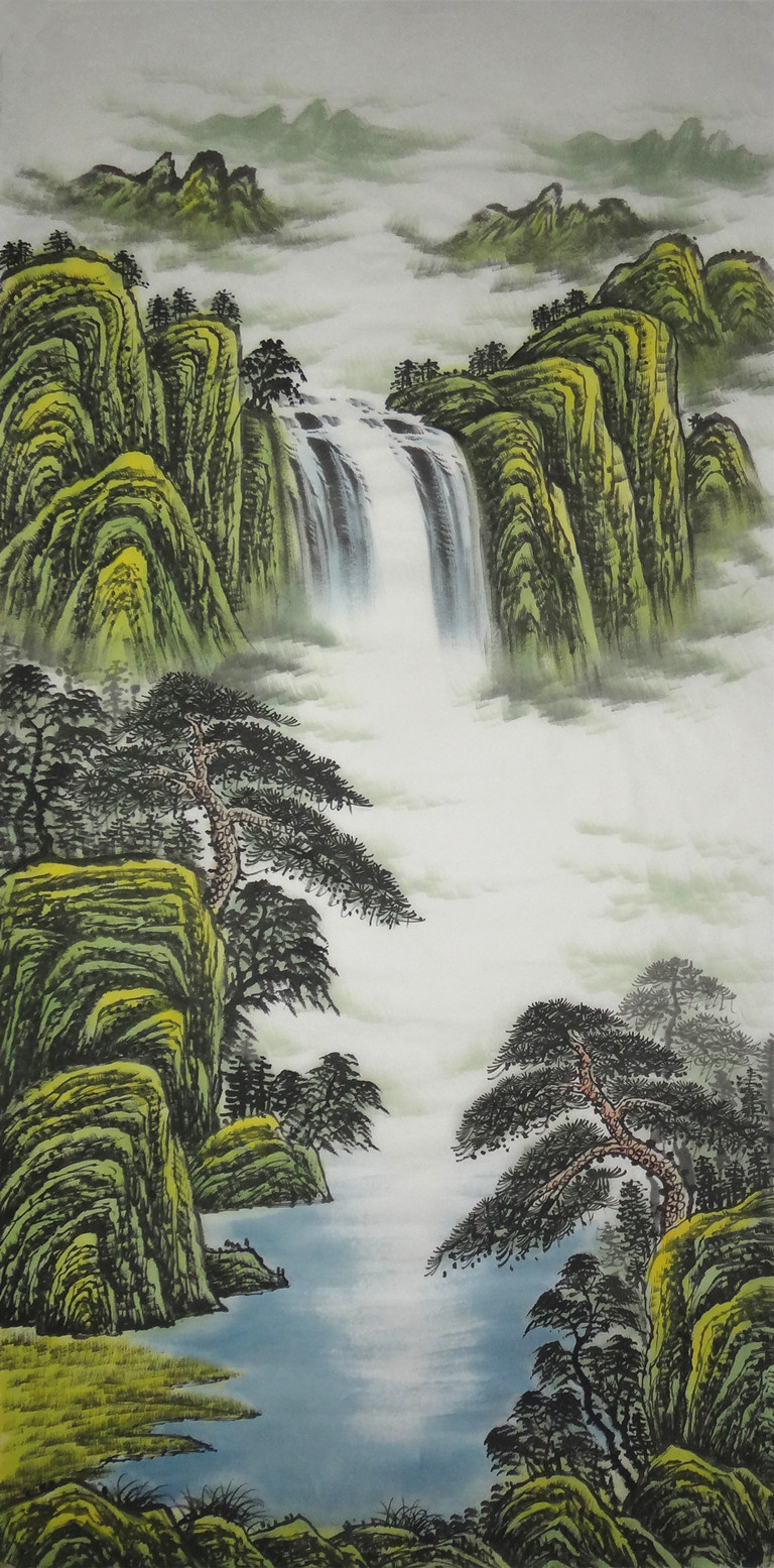 国画纯手绘四尺桂林山水画竖幅源远流长4尺条幅风水画