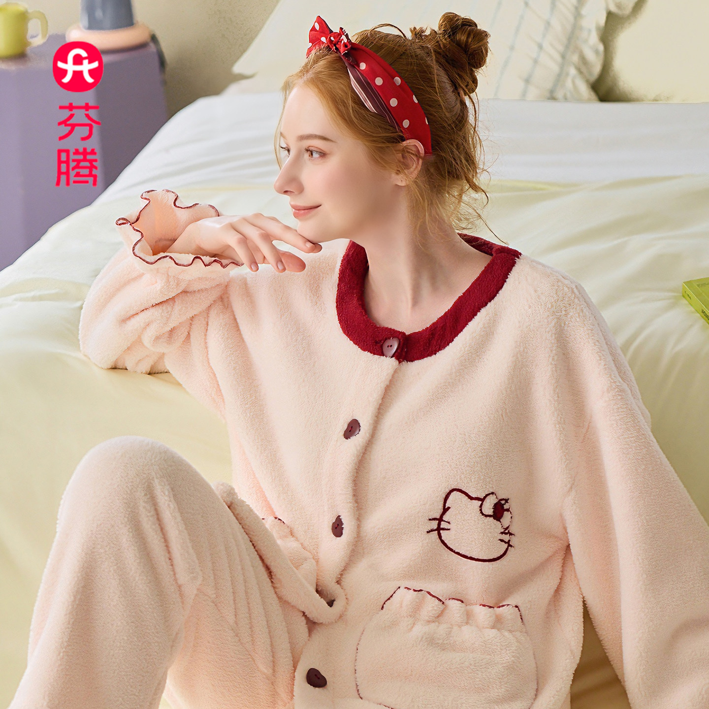 芬腾芬腾睡衣女秋冬季甜美萌系保暖珊瑚绒家居法兰绒冬季可外出