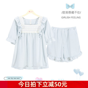 梭织方领高级感宫廷风家居服春夏套装 芬腾睡衣女夏季 短裤 新款 短袖