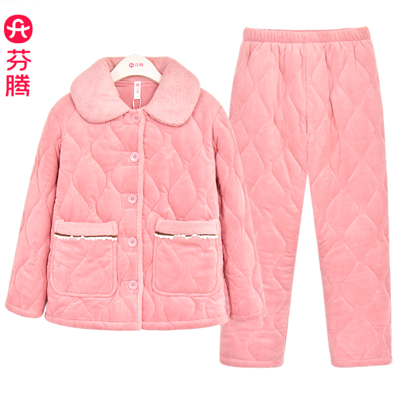 芬腾女睡衣珊瑚绒夹棉加厚可外穿