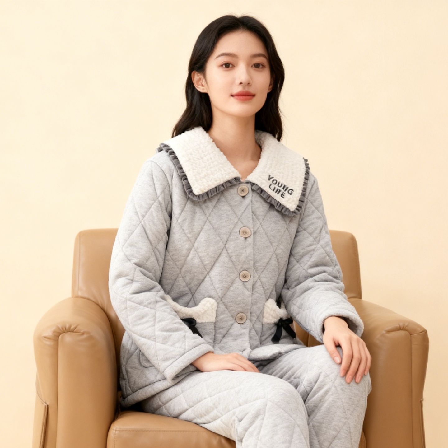 芬腾女珊瑚绒夹棉防静电睡衣