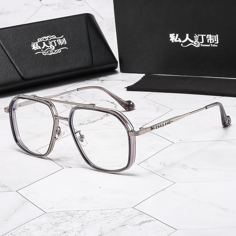 男潮克罗心眼镜框抖音同款复古大框变色防蓝光近视眼睛架女潮手工