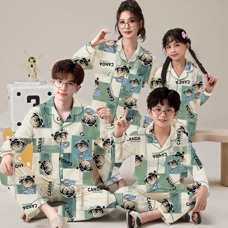 亲子睡衣纯棉长袖开衫卡通家居服