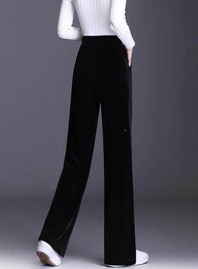 金N丝绒腿女窄P版垂感腰202阔5春秋EUE新款加高裤绒黑色Z裤闲子休
