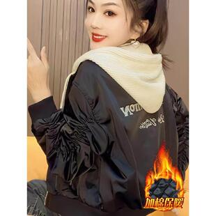 休闲袖MKJ短外套尚女时新2025年冬季款假两件长连帽C加OC绒加夹克