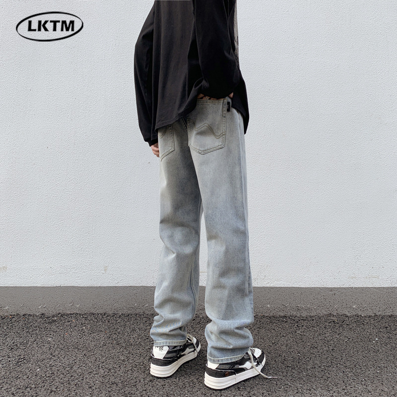 LKTM男装#秋季新款直筒简约牛仔裤男cleanfit美式潮牌休闲长裤子