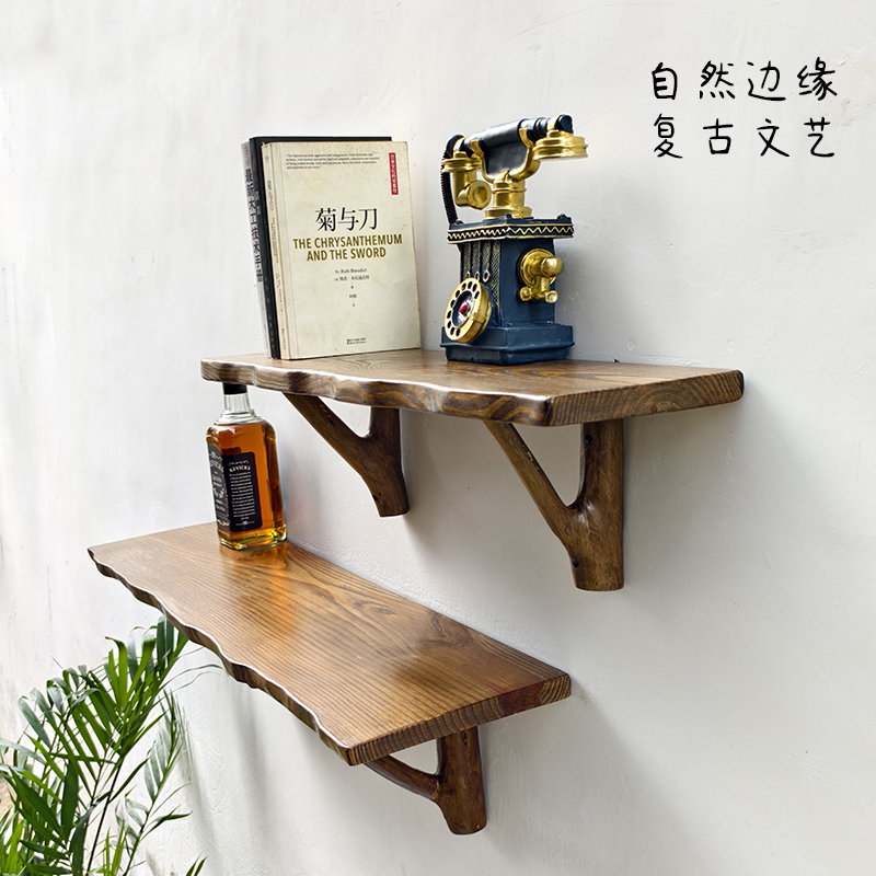 复古风实木隔板创意家居客厅鞋架书架咖啡店玄关餐厅实木置物架