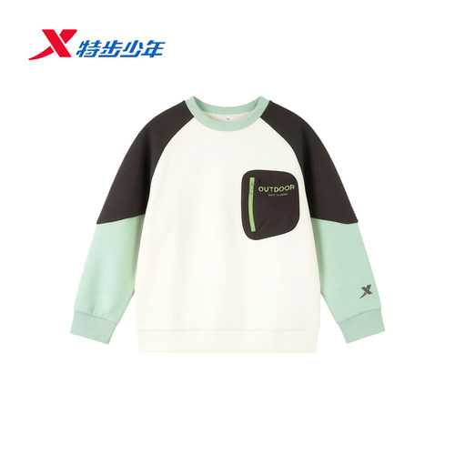 特步男大童圆领卫衣2026秋季新款运动休闲套头衫针织674325204092