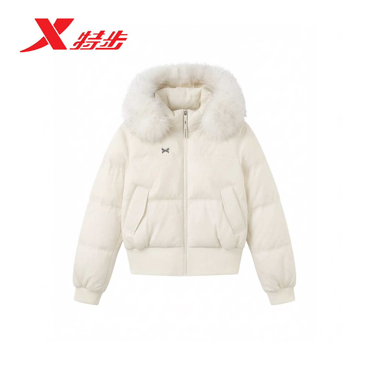 特步羽绒服女2026冬季新款连帽毛领保暖鸭绒棉服外套974428190170