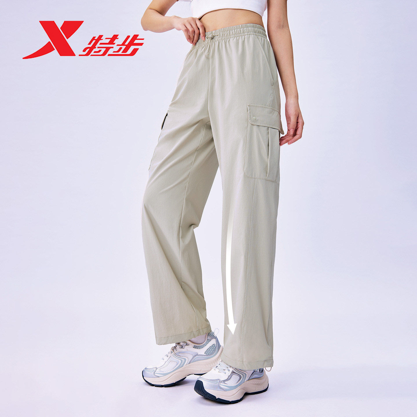 特步休闲裤女2026夏季时尚潮流吸湿速干运动裤工装裤974228980009