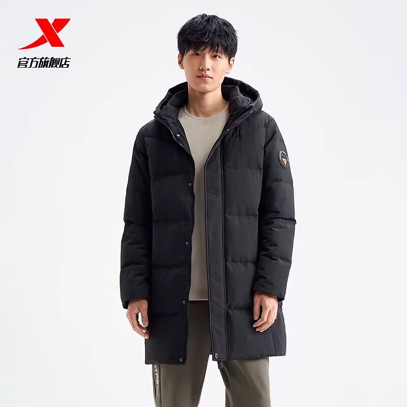 特步中长款羽绒服男年新款冬季保暖加厚运动外套