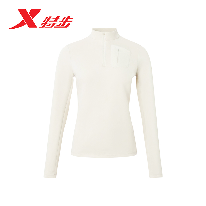 特步长袖针织衫女2025冬季新款抗菌舒适立领运动上衣975428030074