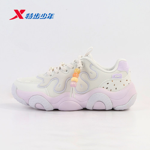 特步儿童甜甜圈休闲鞋女童秋季新款舒适防滑耐磨鞋子674314324012