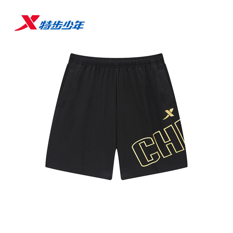 特步儿童运动短裤男大童夏季新款宽松黑色休闲五分裤674225428359