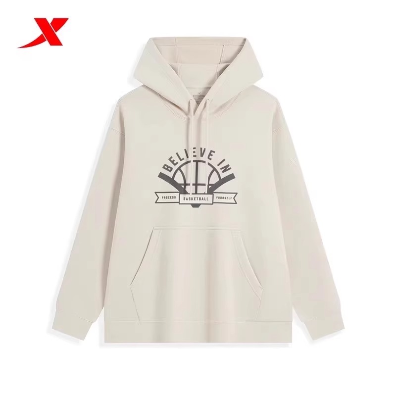 特步连帽卫衣男款2025春季新款正品男士篮球系列宽松套头衫保暖