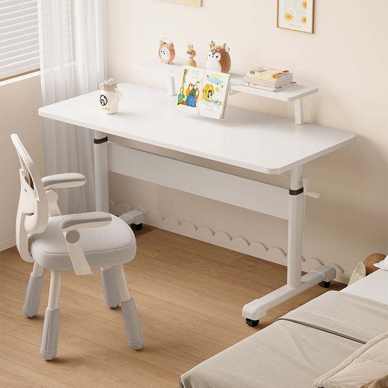 实木电脑桌白色可调节