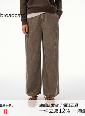 播时髦复古水洗牛仔裤女25秋季新款蓝色阔腿长裤DDS4KD5218