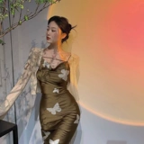 Ретро платье, приталенная длинная юбка, большой размер, французский стиль, с акцентом на бедрах