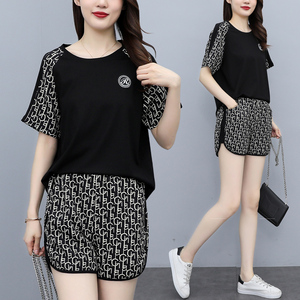 RM19348#运动套装女夏2023年新款时尚大码宽松短裤休闲服两件套