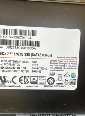 三星 PM863A 1.92T 480g 固态硬盘企业级台式服务器固态硬盘SSD