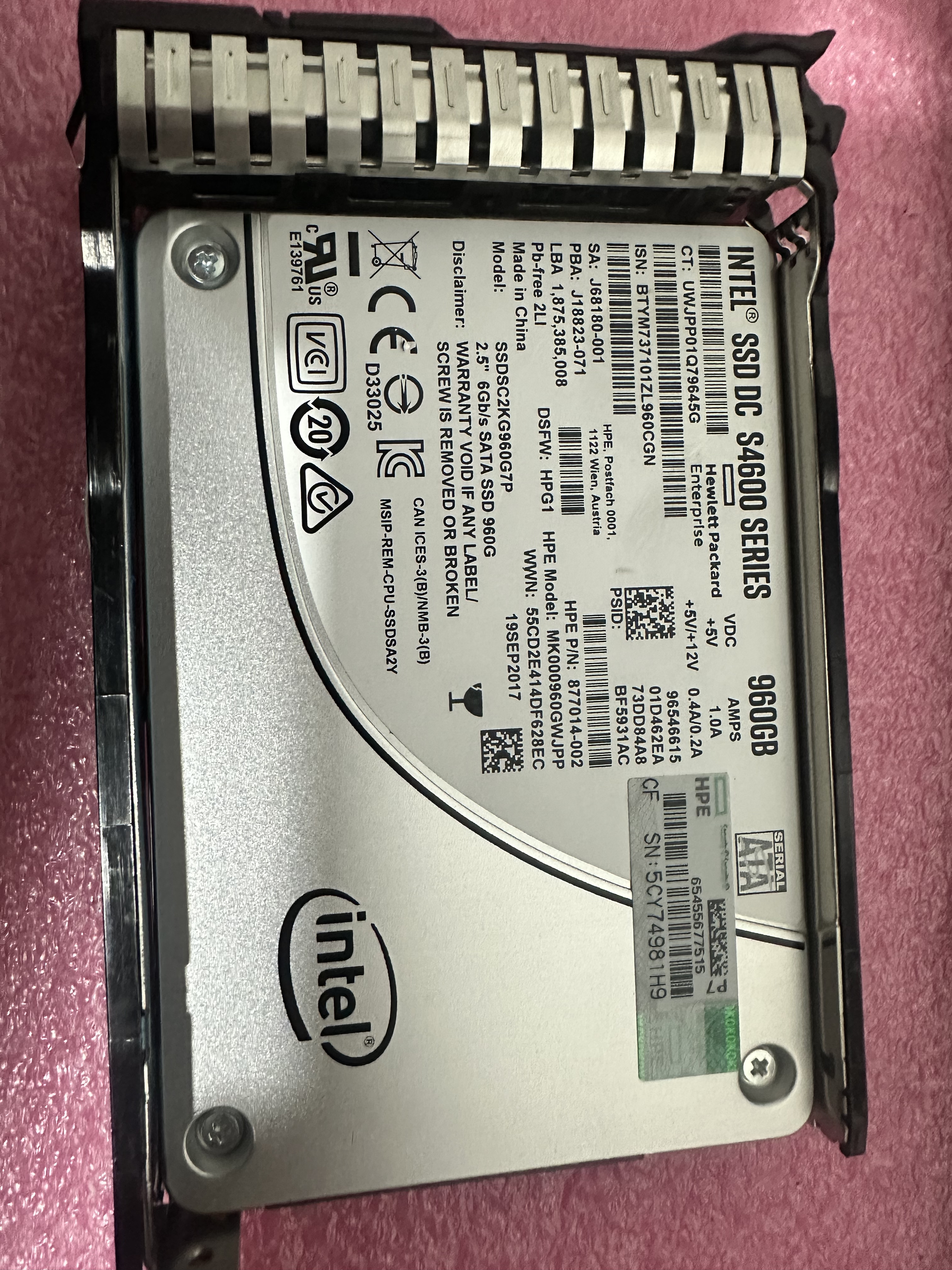 Intel S4600 960G SSD SSDSC2KG960G7P 2.5寸SATA企业级固态硬盘