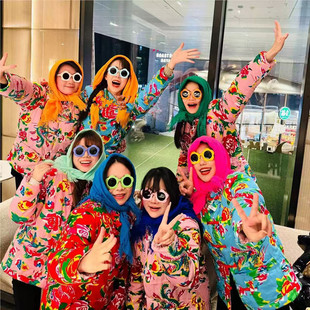 东北大花棉袄情侣装闺蜜装姐妹装伴郎伴娘服纯棉加厚生日聚会网红