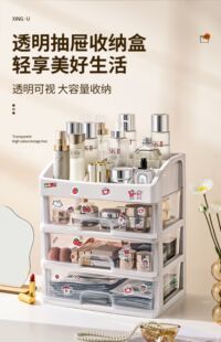 25透明化妆品收纳盒桌面抽屉70高80宿舍置物宽24 34cm 深17
