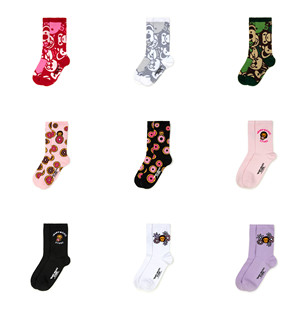 SOCKS 女袜 五角星小猴子迷彩动物图案 BABY MILO BAPE 袜子 现货