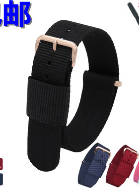 代用dw原表带黑红色蓝色男女尼龙帆布表带14/16/18/20mm学生表链