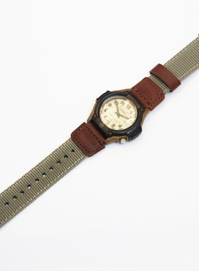 适配卡西欧Forester森林人尼龙表带FT500W皮革拼接尼龙19mm卡其棕