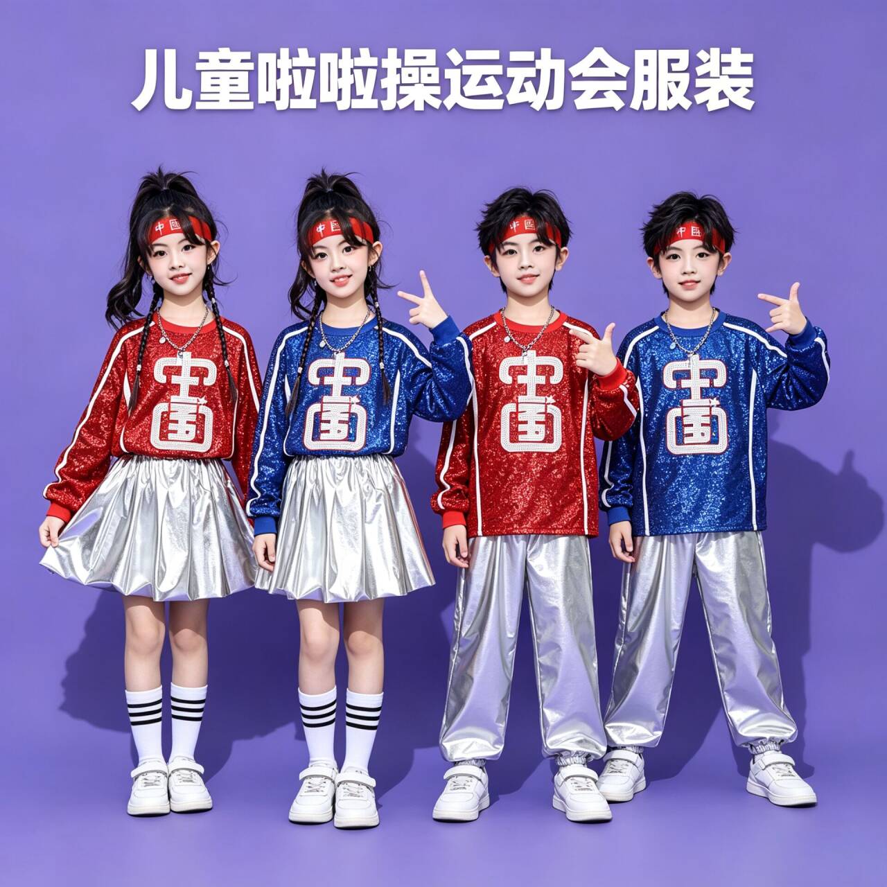 霏仔家儿童啦啦队亮片演出服