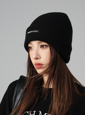 针织帽2024新款秋冬季黑色大头围月子冷帽子保暖加厚护耳毛线帽女