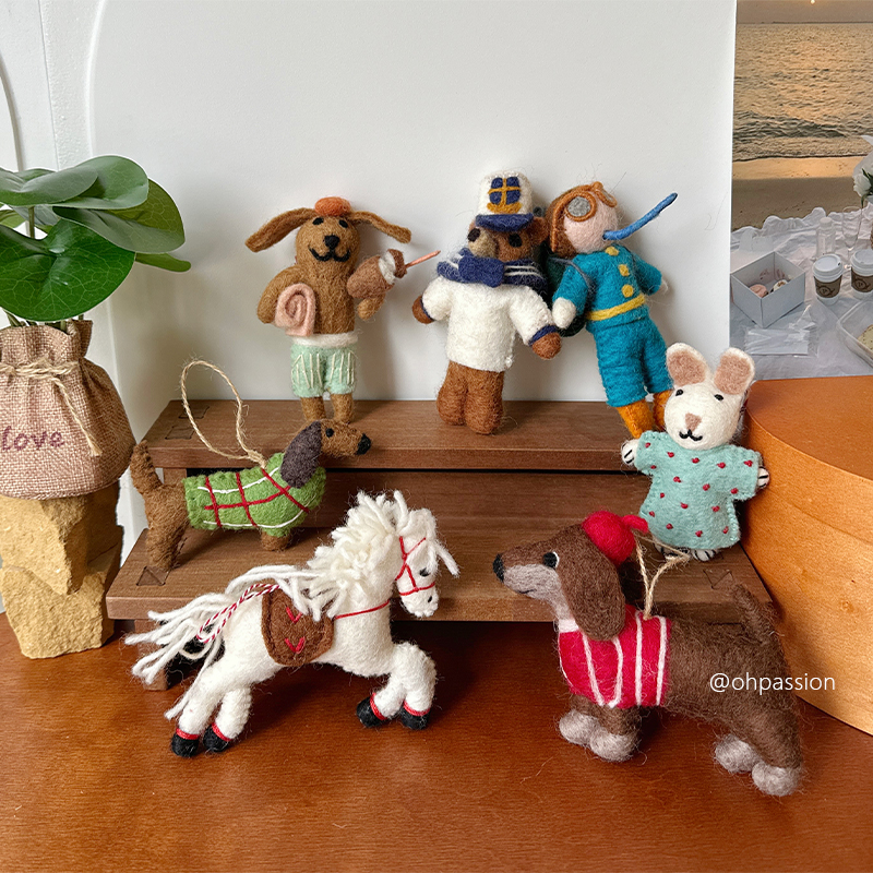 ohpassion 羊毛毡包包书包挂件毛绒小狗车载挂件情侣钥匙扣小饰品