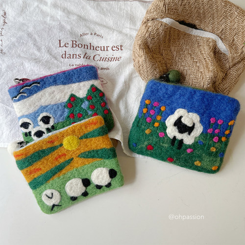 尼泊尔手工羊毛毡可爱零钱包