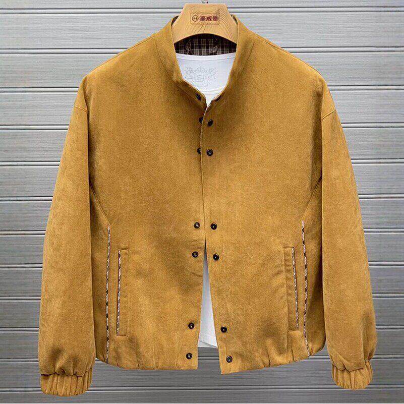 潮牌立领麂皮绒夹克男士春季休闲百搭时尚潮流宽松复古简约风外套