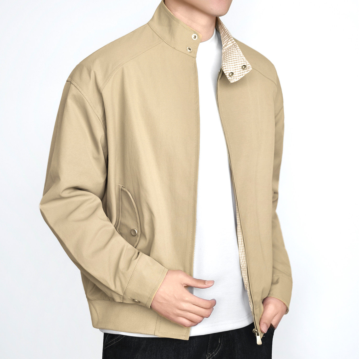 高端薄款立领夹克男春季时尚纯色外套休闲简约商务通勤风上衣