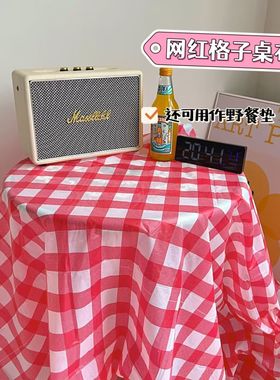满包邮  ins网红红白格子小清新防水桌布 野餐垫 paty台布 带夹子