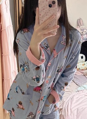 秋冬PJS睡衣狗纯棉套装女士学生宽松显瘦保暖透气长袖裤家居服