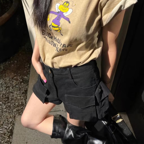 夏季辣妹高腰显瘦工装牛仔短裤